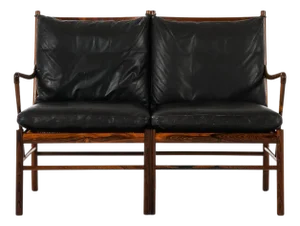 Loveseat Sofa in Rosewood with Woven Cane and Original Leather by Ole Wanscher, 1960s