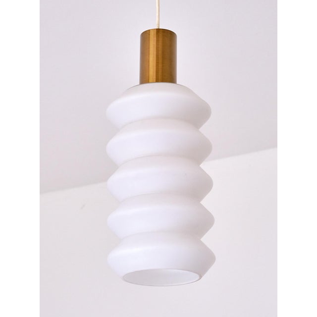 1950s Sculptural Swedish Modern Pendants in Opaline Glass and Brass, 1950s, Set of 2 For Sale - Image 5 of 15