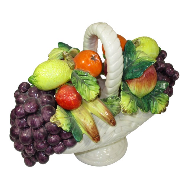 Vintage Capodimonte Ceramic Basket of Fruit For Sale