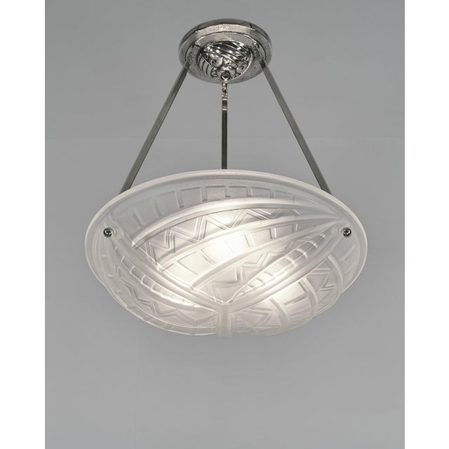 Jean Noverdy Geometric French Art Deco Pendant Light by Noverdy - 1930s For Sale - Image 4 of 8