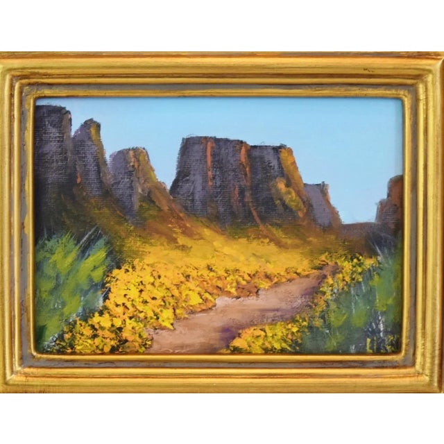 Floral Flowers in Bloom Canyon Impressionist Landscape Oil Painting Including the Antiqued Gold Wood Frame For Sale - Image 4 of 8