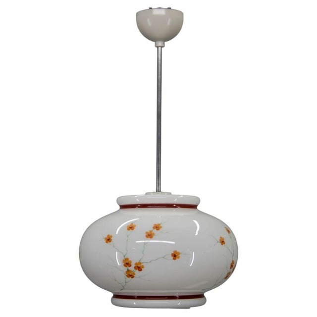 Vintage Hand-Painted Milk Glass Pendant Light, 1970s For Sale - Image 9 of 9