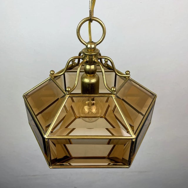Vintage Diamond Hex Crystal Pendant Lamp in Golden Brass, Italy, 1960s For Sale - Image 18 of 18