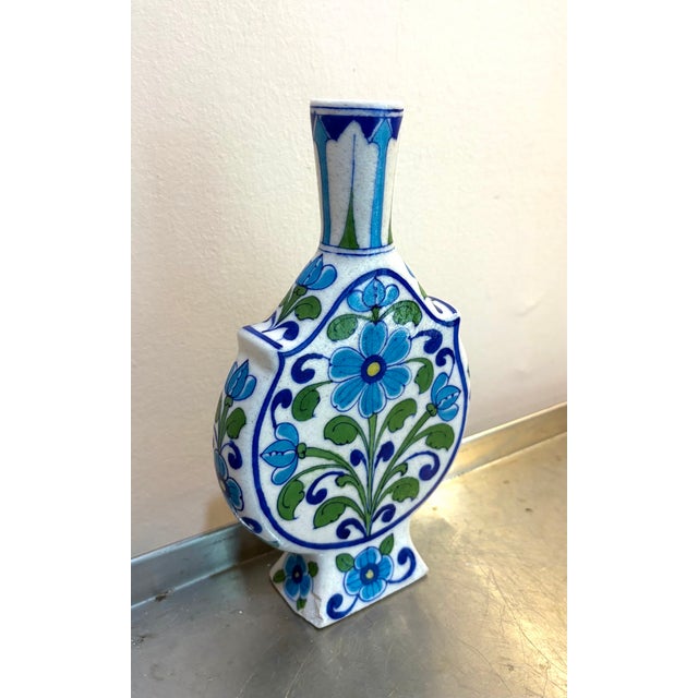 1940s-50s blue/green/white ceramic Indian vase. Excellent condition.