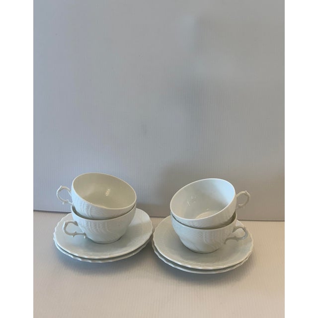 Art Nouveau 1900s Richard Ginory Italy Oversized White Tea Cup and Saucer - Set for Four(4) For Sale - Image 3 of 17
