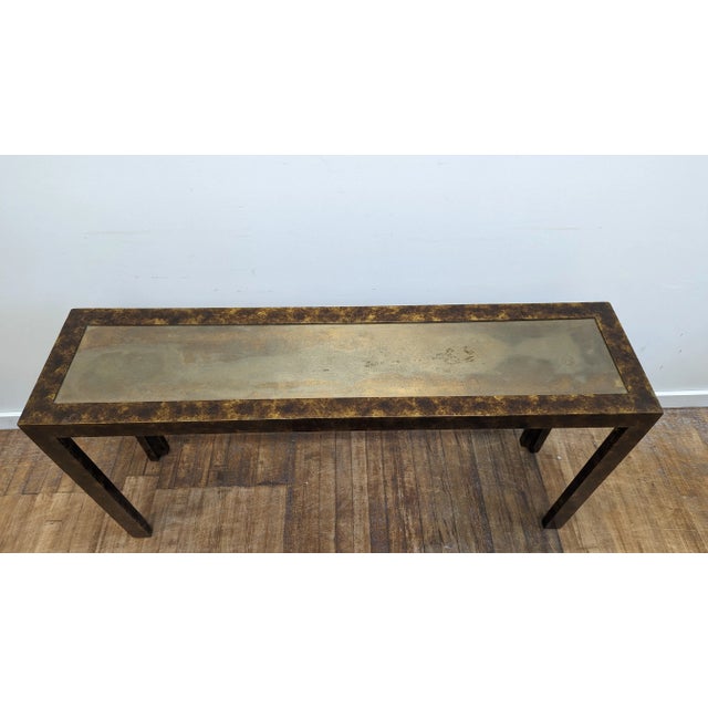 Unique & Rare John Widdicomb Faux Bronzed with Brass Patinaed Console Table. A Console Table Faux Bronzed frame with Brass...