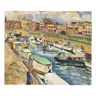 Gerta Springer, Holiday Boats in the Harbor, 1935, Oil on Canvas, Framed For Sale