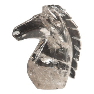 Enchanting Equestrian Elegance: Hand-Carved Rock Crystal Horse Head from Brazil For Sale
