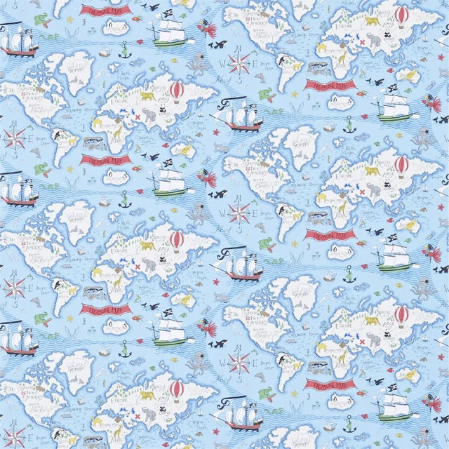 Sanderson Treasure Map Wallpaper in Sea Blue - a Sample For Sale