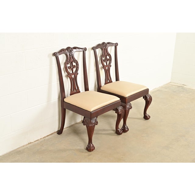 Baker Furniture Company Baker Furniture Chippendale Carved Mahogany Side Chairs or Dining Chairs, Pair For Sale - Image 4 of 13