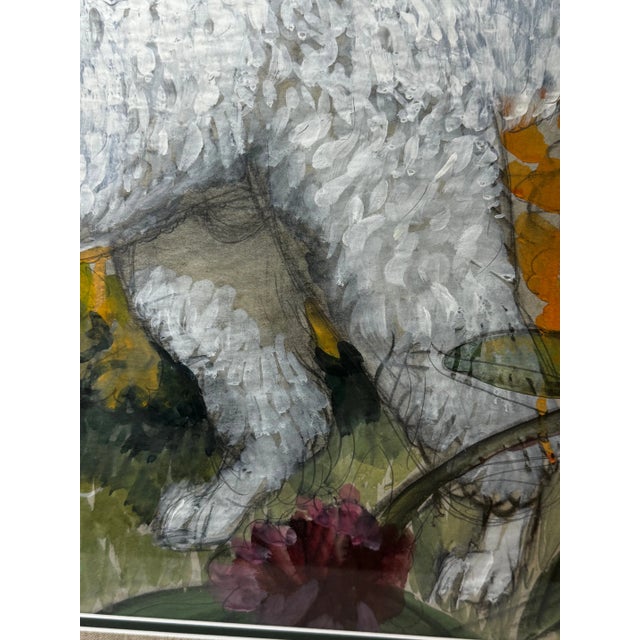 White Portrait Painting White Poodle Dog With Rhododendron Flowers by Charles Frederick Tunnicliffe For Sale - Image 8 of 12