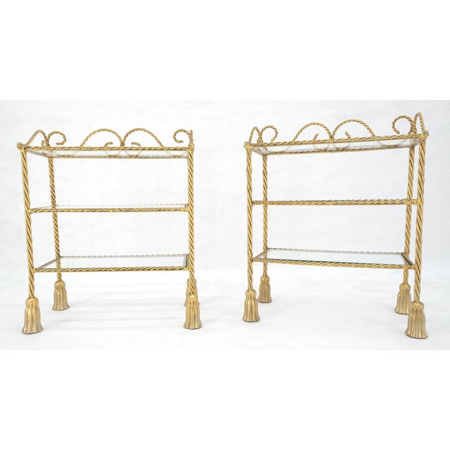 Pair of Italian 3 TierGold Gilt "Twisted Rope" Iron Side End Tables Stands MINT For Sale - Image 10 of 15
