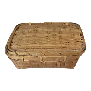 Vintage Wicker Lidded Hinged Basket Trinket Box
