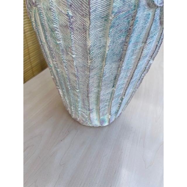 Large Postmodern Feathered Pattern Plaster Table Lamp. Circa 1980s For Sale - Image 12 of 12