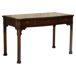Chippendale Style Library Desk with Brown Leather Top from Waring & Gillow, Paris For Sale