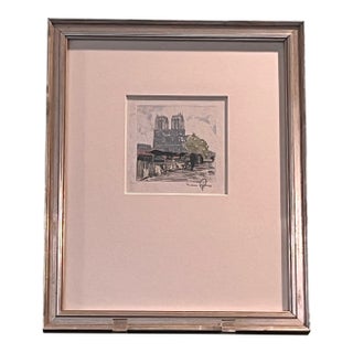 Mid 20th Century Hans Figura Signed Etching Notre Dame Paris Framed Fine Art Print 11x9 For Sale