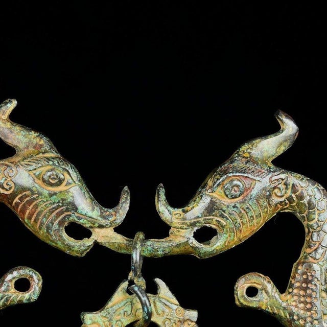 Bronze Chinese Archaistic Bronze Bell With Dragon Frame & Patina For Sale - Image 8 of 9