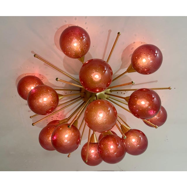 Metal 21st Century Mezzo Satin Brass Amethyst Bubbles Murano Flush Mount by Fabio LTD For Sale - Image 7 of 10
