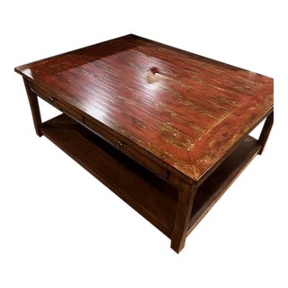 1980s Rustic Red Painted Plank Cocktail Table For Sale