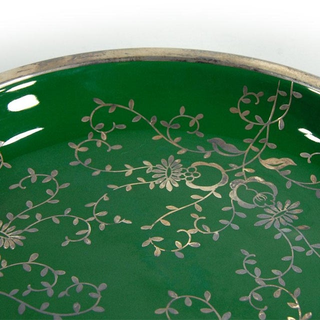 Ceramic Silver Overlay Green Ceramic Set from C&P Firenze, Italy, 1950s, Set of 4 For Sale - Image 7 of 12