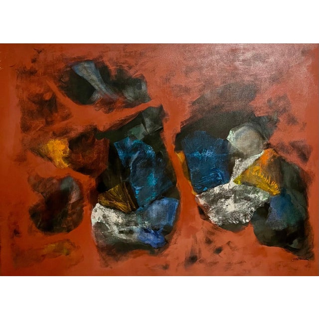 Red Willy Mucha, Large Polish French Abstract Expressionist Oil Painting Willy Mucha, Ecole Paris, 1963 For Sale - Image 8 of 15