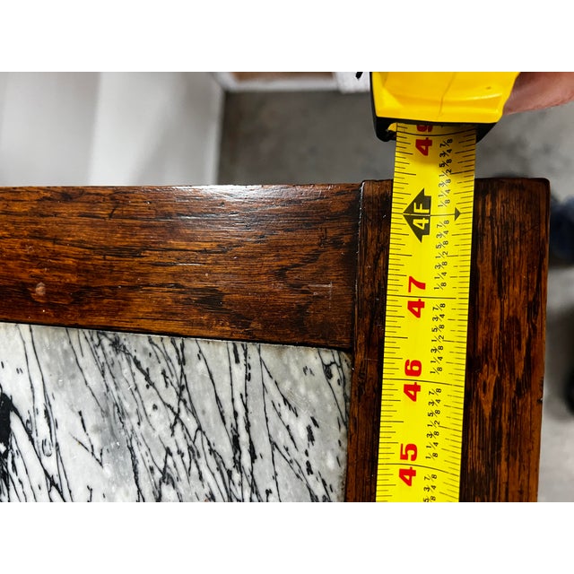 Brown Antique French Carved Oak Marble-Top Server/Huntboard With Raised Back For Sale - Image 8 of 14