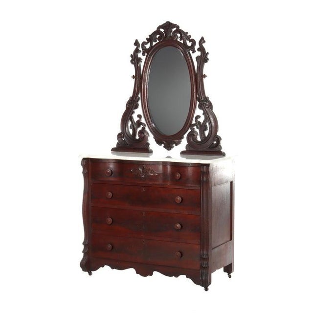 Late 19th Century Antique Belter School Rococo Revival Carved Flame Mahogany Mirrored Dresser For Sale - Image 5 of 18