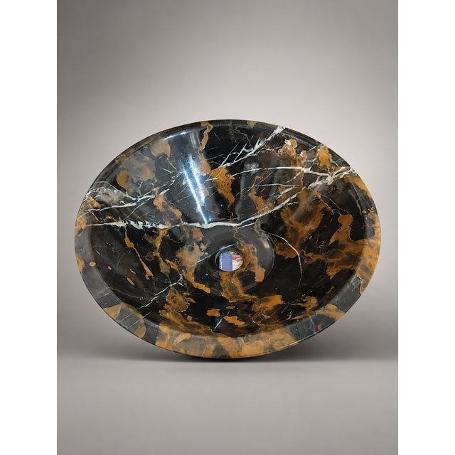 Black & Gold Marble Vessel Sink – Natural Stone Bathroom Basin - 16" X 16" X 6" - By Zarva Stone For Sale - Image 4 of 11