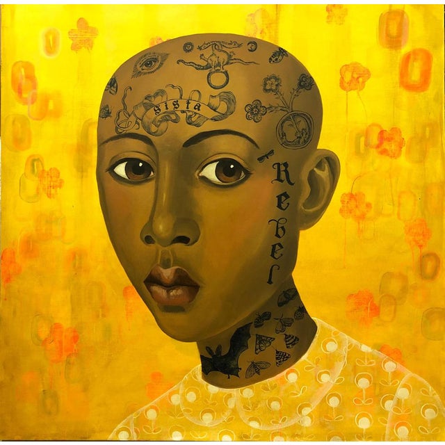 Anne Siems, Figurative Portrait with Symbolic Tattoos, 2020, Acrylic on Panel For Sale - Image 9 of 11
