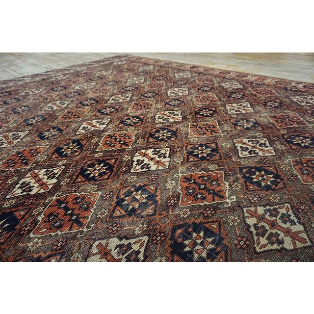 Special Auburn Brown Ground Color With Multicolor Diamond Pattern Geometric Design Antique Central Asian Chodor Turkmen Rug For Sale In New York - Image 6 of 13