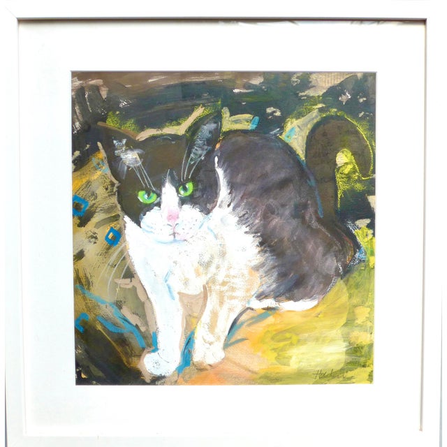 "Green Eye Kitty" Framed by Martha Holden For Sale - Image 4 of 4