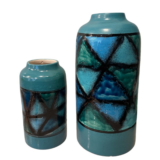Mid 20th Century Italian Bitossi Vetrata Glaze Vases; Matched Pair, Models 941b and 942b For Sale - Image 12 of 17
