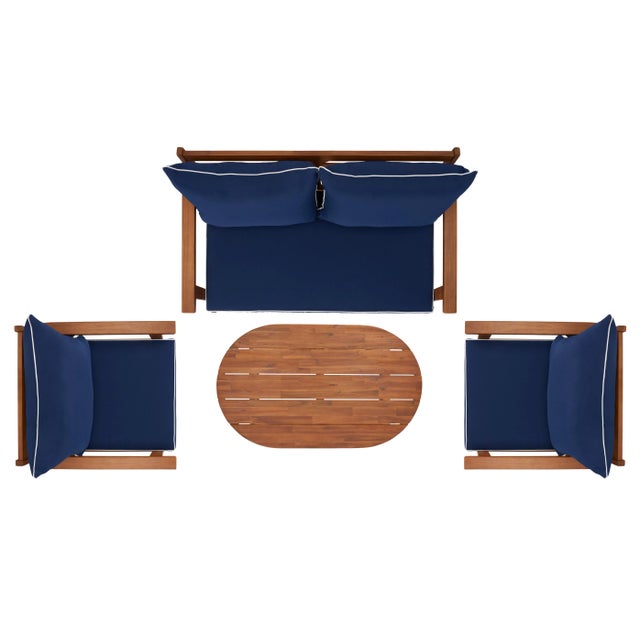 Deacon 4 Piece Living Set - Natural/Navy Blue For Sale In Philadelphia - Image 6 of 8