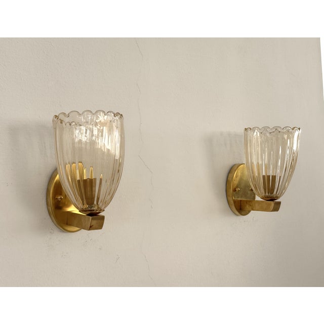 Art Deco Italian Brass and Murano Glass Wall Lights, 1990s, Set of 2 For Sale - Image 11 of 14