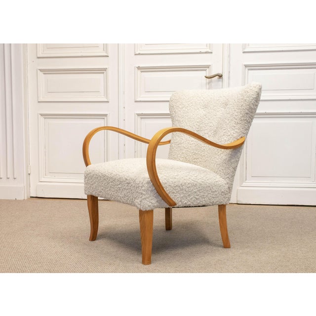 Swedish Lounge Chair in Elm Wood with Teddy Fur Upholstery, 1950s For Sale - Image 10 of 11
