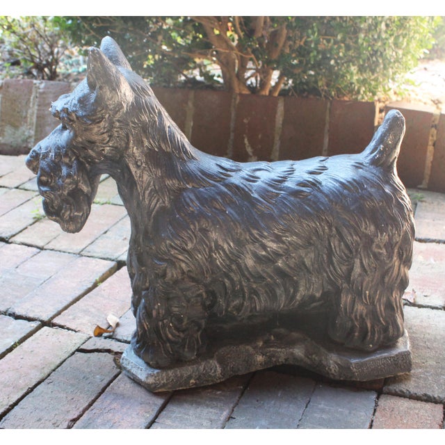 Vintage 1990s cast stone & painted Scottie Dog Garden Statue by Henri, American. Well modelled & detailed showing the...