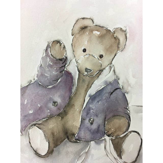 Children's 1995 Watercolor Painting of a Teddy Bear For Sale - Image 3 of 4