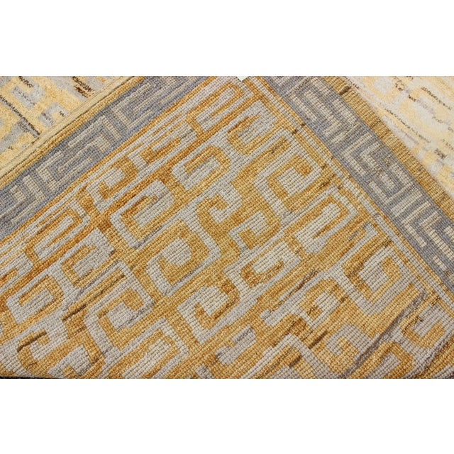 Modern Khotan Rug With All-Over Geometric Design in Yellow and Gray For Sale In Atlanta - Image 6 of 7