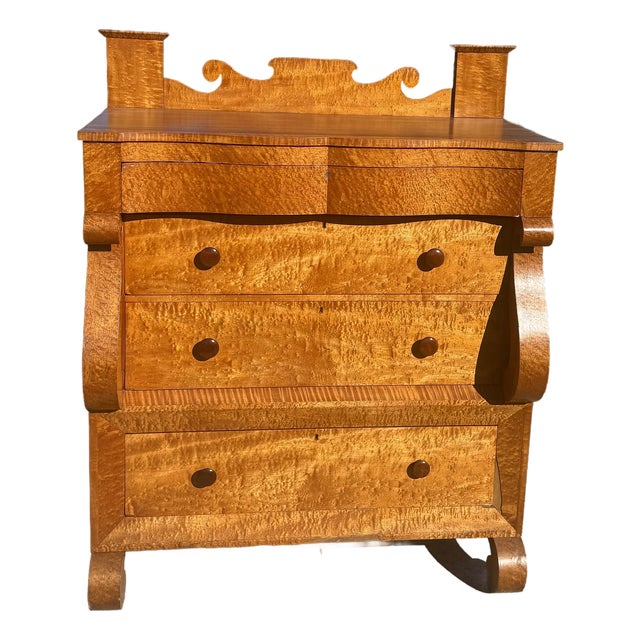 19th Century American Empire Tiger & Birdseye Maple Chest of Drawers For Sale
