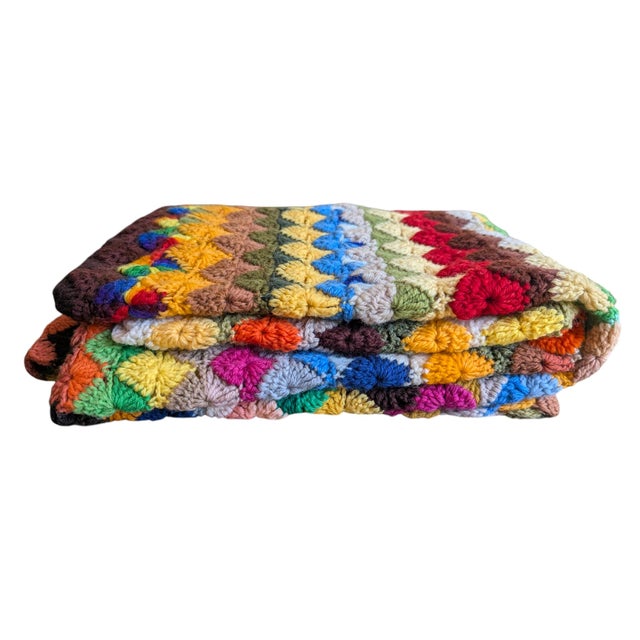 Mid Century Modern Multicolor Handcrafted Crocheted Afghan Throw Blanket For Sale - Image 13 of 15