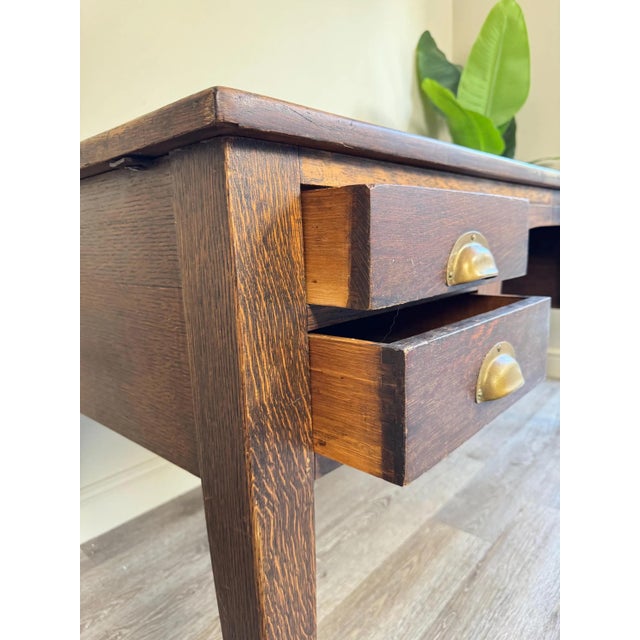 Vintage Presidential Writing Desk in Oak with Original Leather Top, 1936 For Sale - Image 11 of 16