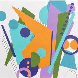 The Surprise in the Cereal Box by Amy Hutcheson | Paper collage on wood cradle abstract shapes and colors For Sale