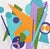 The Surprise in the Cereal Box by Amy Hutcheson | Paper collage on wood cradle abstract shapes and colors For Sale
