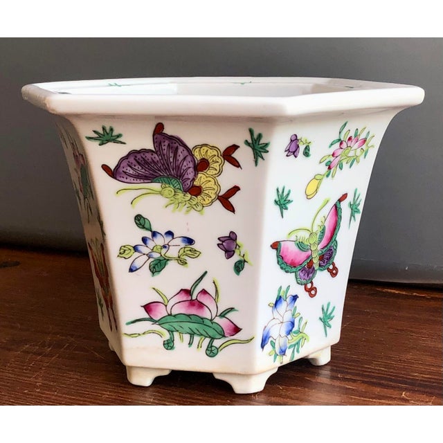Vintage Chinoiserie Hexagonal Porcelain Planter For Sale - Image 11 of 12