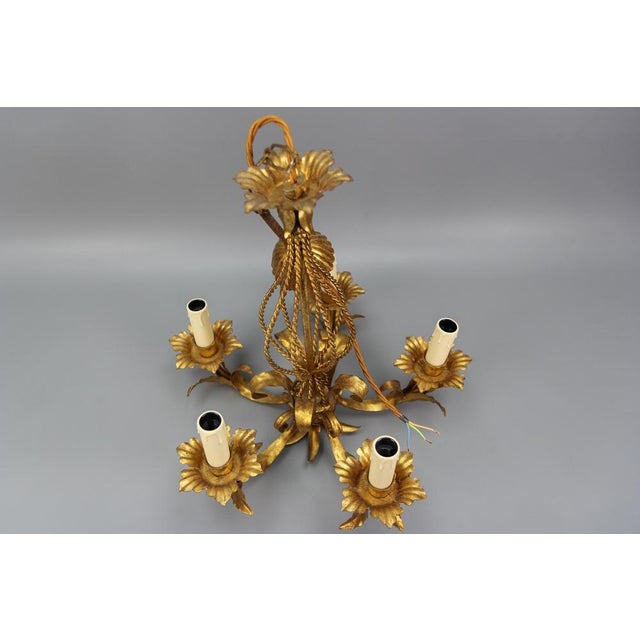 Italian Hollywood Regency Style Five-Light Chandelier in Gilt Metal, 1970s For Sale - Image 13 of 18