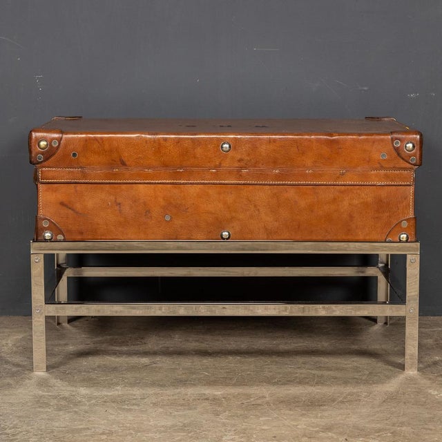 English Leather Trunk on Metal Stand, 1910s For Sale - Image 4 of 18