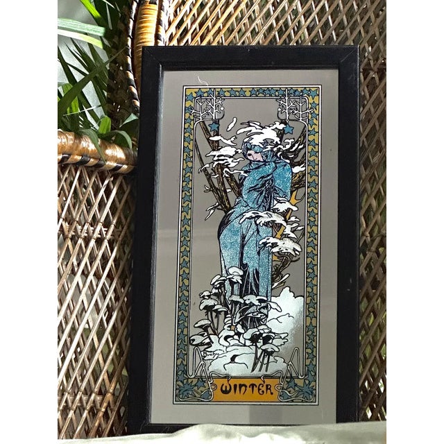 The Four Seasons Mirror Panels after Alfons Mucha, 1970s, Set of 4 For Sale - Image 3 of 10