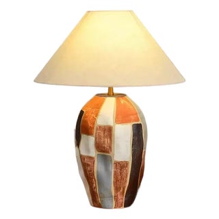 Color-Block Texture Ceramic Table Lamp For Sale