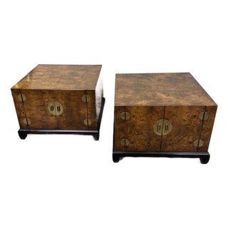 Vintage Asian Style Burlwood Nightstands - A Pair For Sale