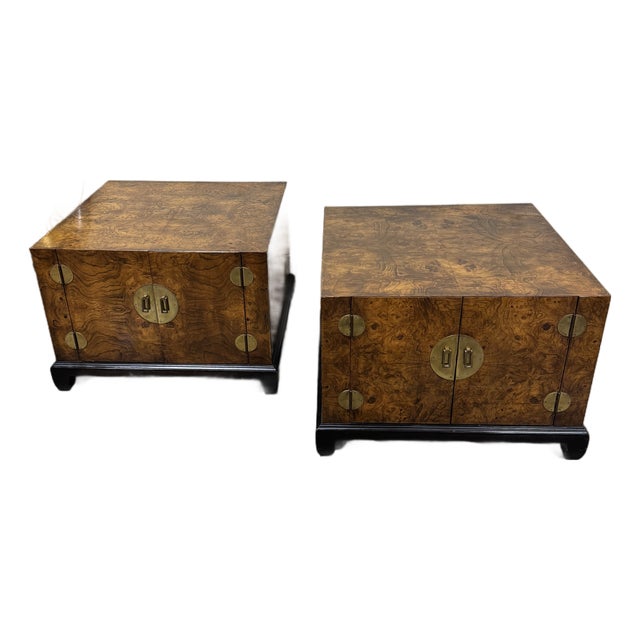 Vintage Asian Style Burlwood Nightstands - A Pair For Sale